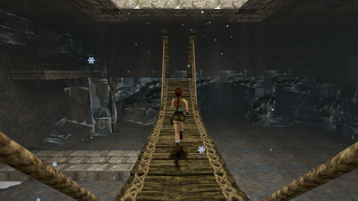 Tomb Raider I•II•III: Remastered (Nintendo Switch) screenshot: Running across the bridge (remastered)