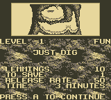 Lemmings (Game Boy) screenshot: Level Introduction