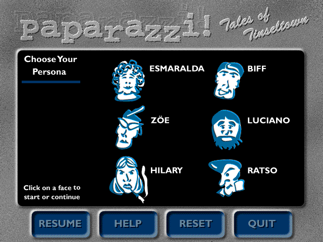 Paparazzi!: Tales of Tinseltown (Windows 3.x) screenshot: Choosing our in-game persona