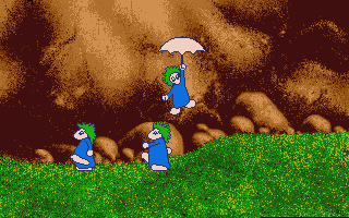 Lemmings (Atari ST) screenshot: Here come the lemmings!