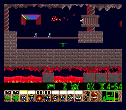 Lemmings (Genesis) screenshot: Lava level