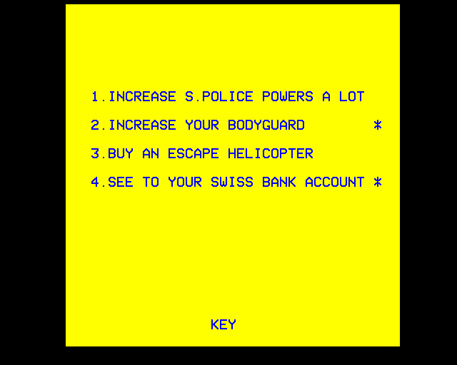 Dictator (BBC Micro) screenshot: Enrich Myself