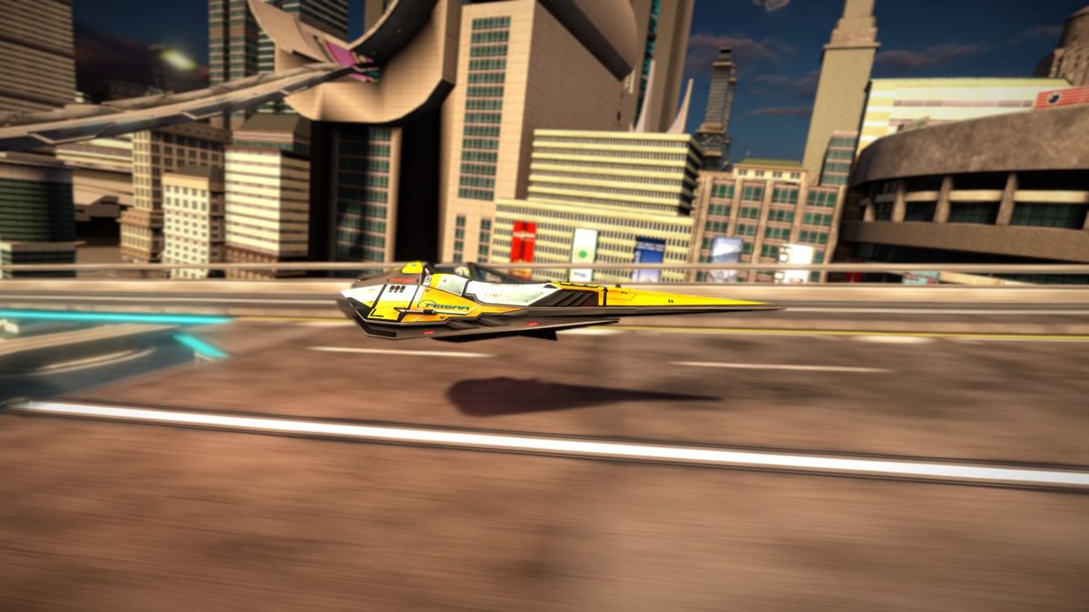 WipEout: Omega Collection (PlayStation 4) screenshot: A Feisar anti-gravity ship in action! (Photo Mode)