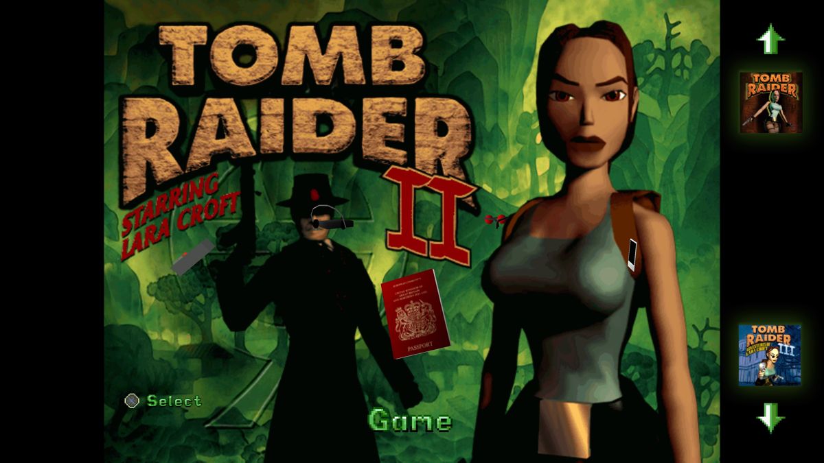 Tomb Raider I•II•III: Remastered (PlayStation 5) screenshot: 'Tomb Raider II starring Lara Croft' title screen (classic)