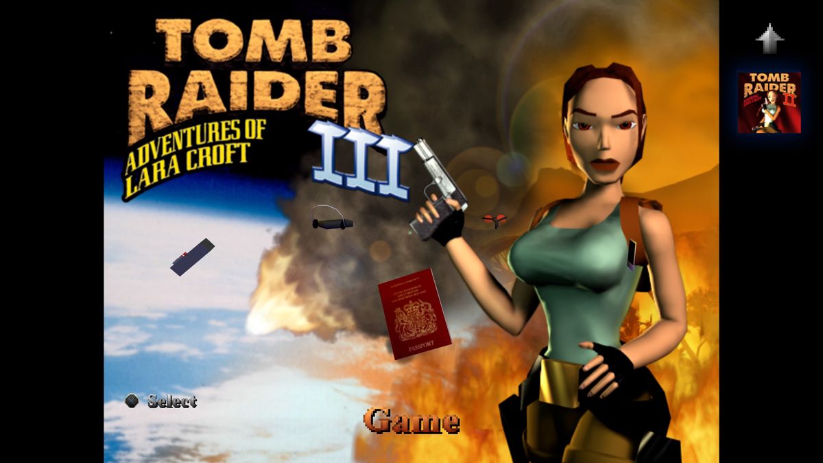 Tomb Raider I•II•III: Remastered (PlayStation 5) screenshot: 'Tomb Raider III: Adventures of Lara Croft' title screen (classic)