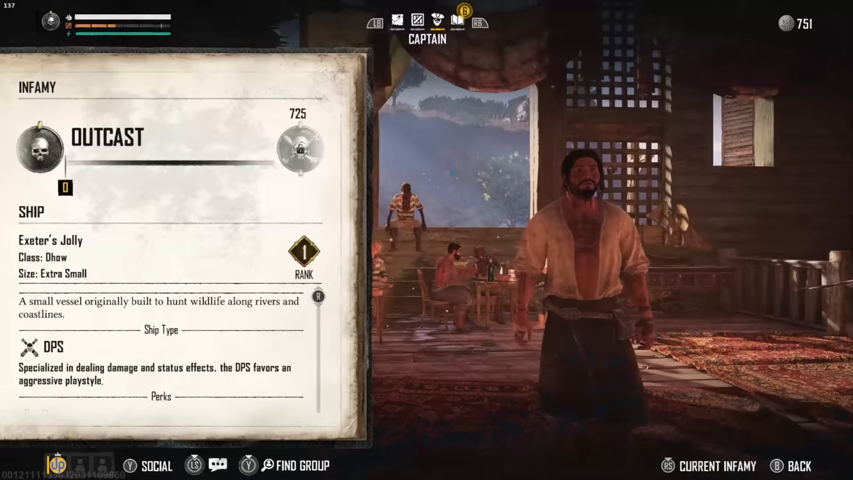Skull and Bones (Windows) screenshot: Character stats.