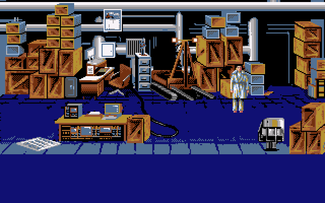 Mean Streets (Amiga) screenshot: "Hello. I'm Tex Murphy, and I'm at the Bridgeview Warehouse"