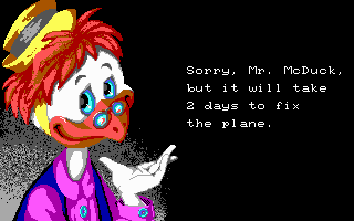 Disney's Duck Tales: The Quest for Gold (DOS) screenshot: Crashed your plane? Gyro will fix it