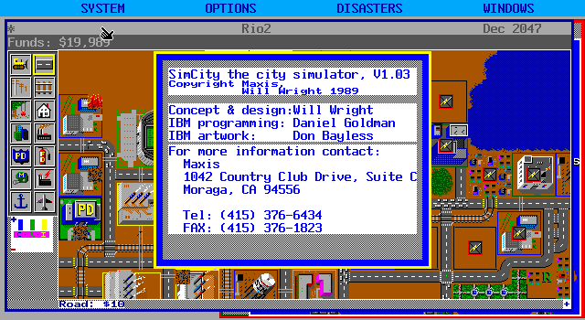 SimCity (DOS) screenshot: Credits! (EGA)