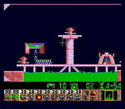 Lemmings (Genesis) screenshot: This tower shouldn't be much of a problem...
