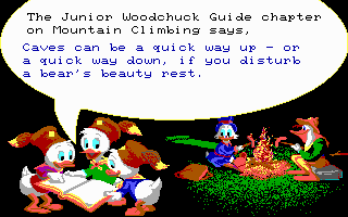 Disney's Duck Tales: The Quest for Gold (DOS) screenshot: A tip before starting the level from the Junior Woodchucks guide