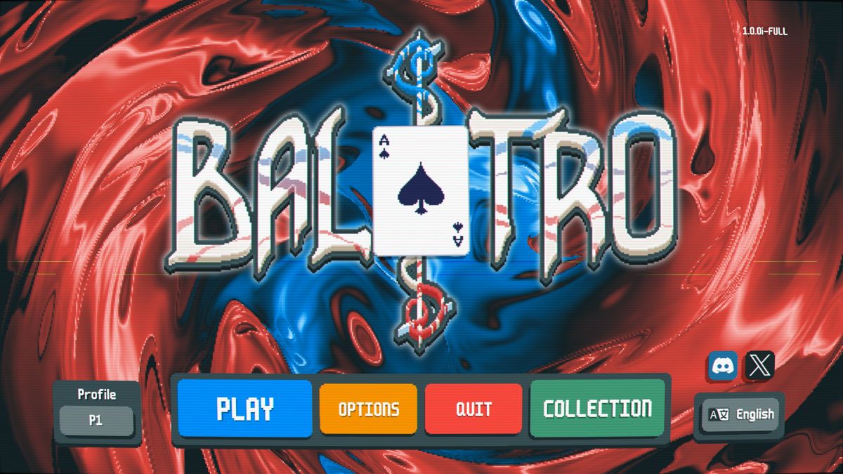 Balatro (Windows) screenshot: Main menu