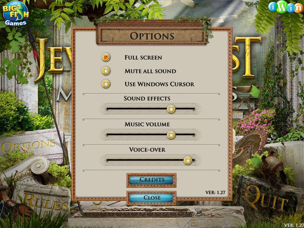 Jewel Quest Mysteries: The Seventh Gate (Windows) screenshot: The game's configuration options.