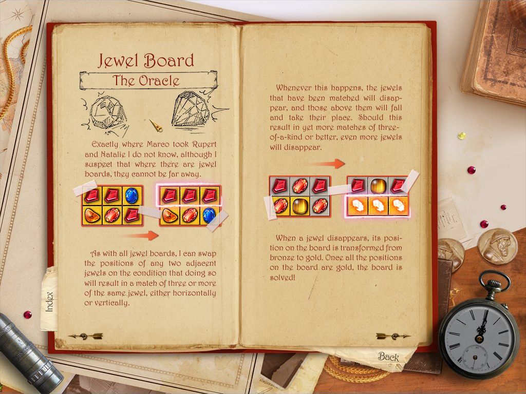 Jewel Quest Mysteries: The Seventh Gate (Windows) screenshot: Emma's diary charts progress and does contain some helpful information