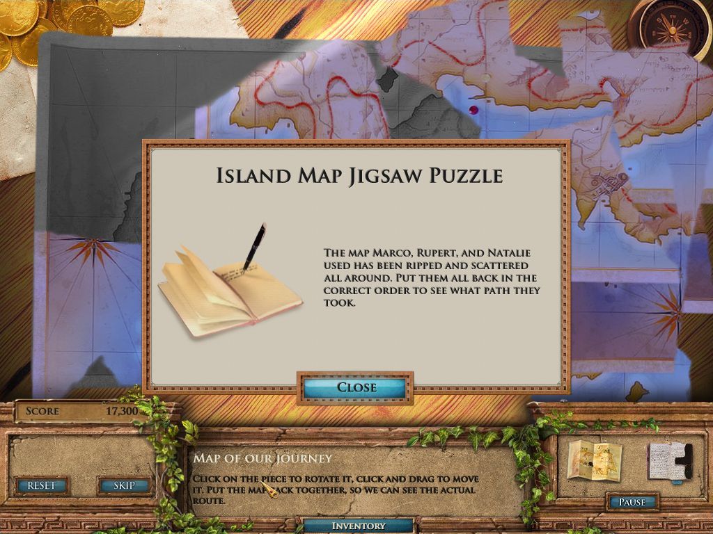 Jewel Quest Mysteries: The Seventh Gate (Windows) screenshot: This is one of several puzzles in the game, in this one I have to reconstruct a map