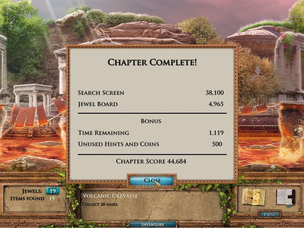 Jewel Quest Mysteries: The Seventh Gate (Windows) screenshot: The end of chapter score