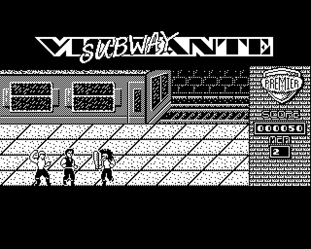 Subway Vigilante (BBC Micro) screenshot: Bringing a Baseball Bat