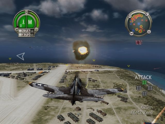 Heroes of the Pacific (Xbox) screenshot: Corsair (upgraded) over Taroa
