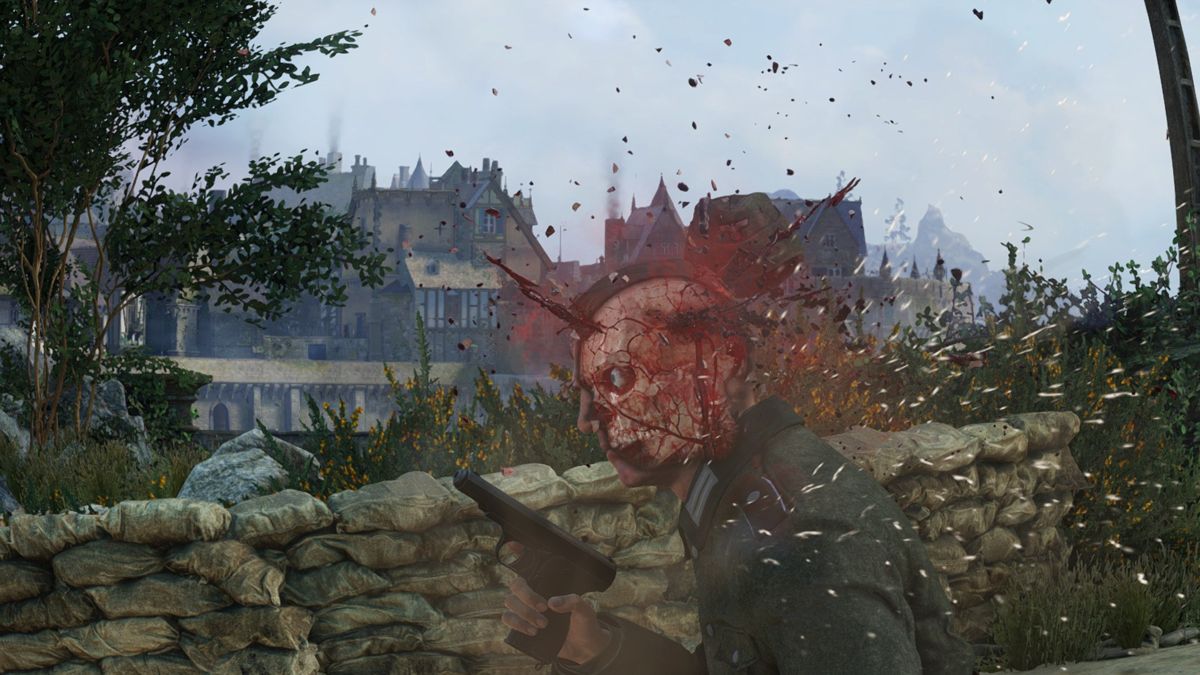 Sniper Elite 5: France (Windows) screenshot: Classic example of the x-ray view used when your shots connect well with enemies.