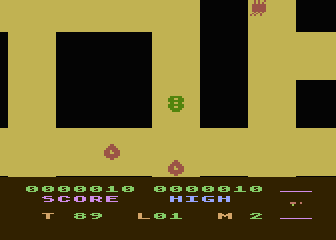Silicon (Atari 8-bit) screenshot: A bug in egg-form is dead ahead.