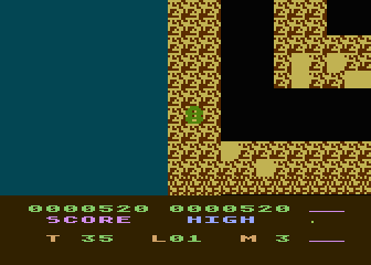 Silicon (Atari 8-bit) screenshot: Losing a life to a glitch.