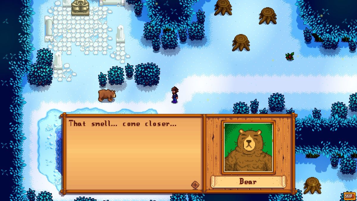 Stardew Valley (Windows) screenshot: Probably...should run from the bear.