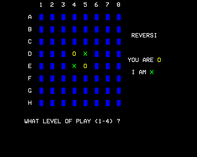 Brain Teasers (BBC Micro) screenshot: Reversi: Starting a Game