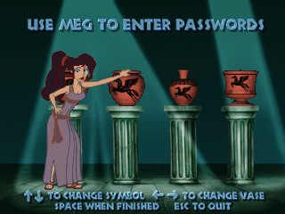 Disney's Hercules (Windows) screenshot: passwords are required to go to levels, there is no ingame save system