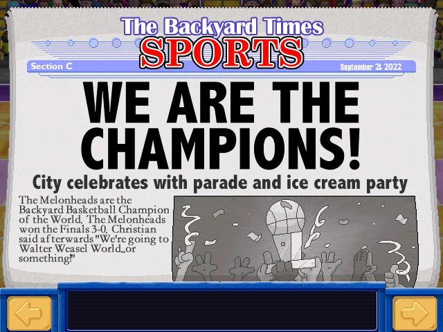 Backyard Basketball (Windows) screenshot: Check out that exciting newspaper!