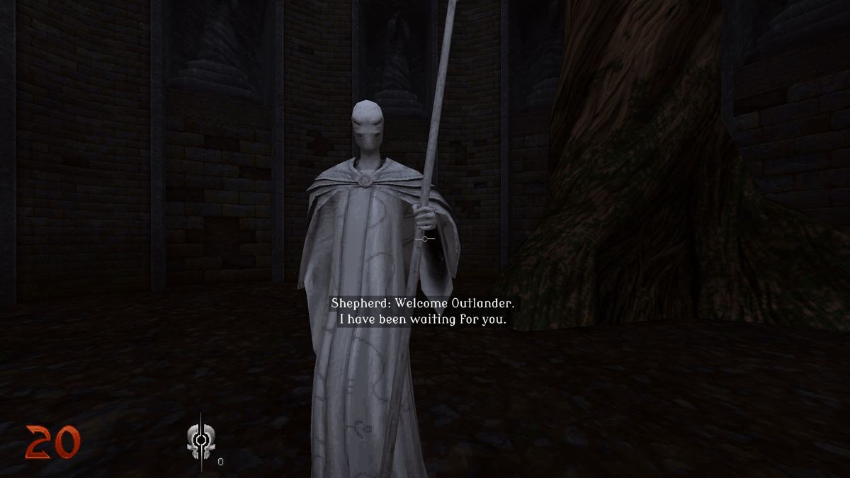 Wrath: Aeon of Ruin (Windows) screenshot: The Shepherd is the character that welcomes and guides you at the start of the game. (full version)
