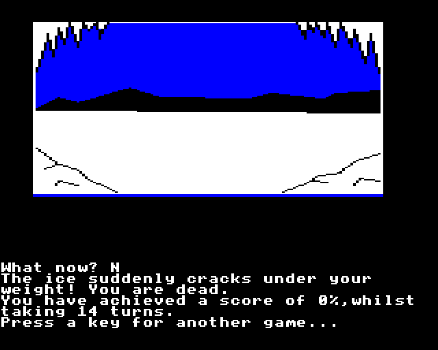 Winter Wonderland (BBC Micro) screenshot: Died in the Ice