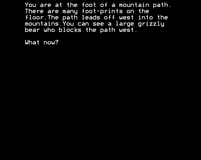 Winter Wonderland (BBC Micro) screenshot: A Grizzly Bear Blocks my Way