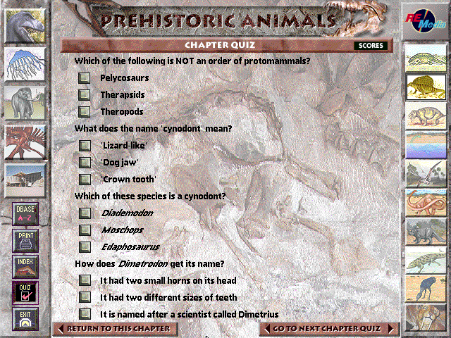 Prehistoric Animals (Windows 3.x) screenshot: Each chapter has its own quiz