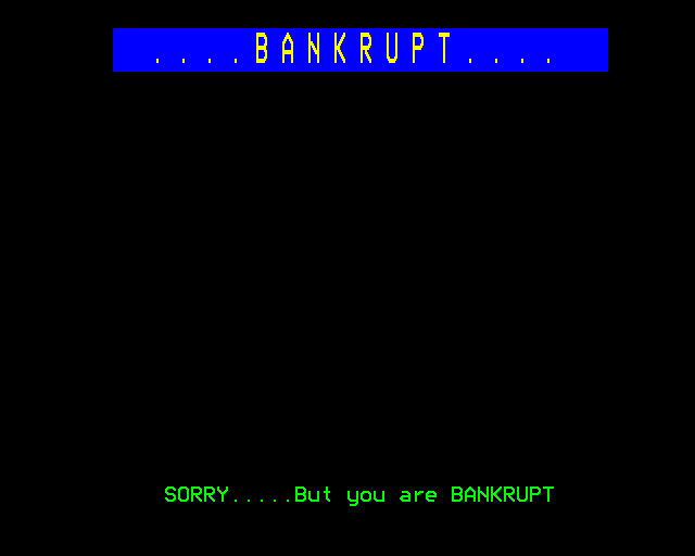 Millionaire (BBC Micro) screenshot: Bankrupt