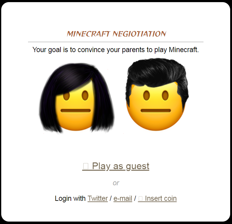 Minecraft Negotiation (Browser) screenshot: Opening screen