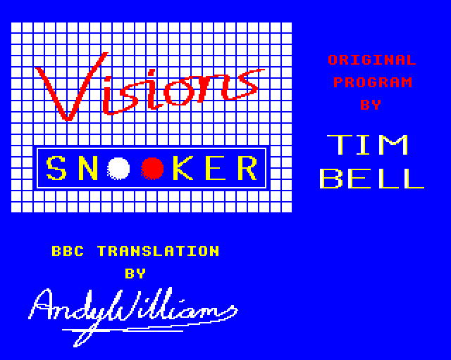 Snooker (BBC Micro) screenshot: Title Screen