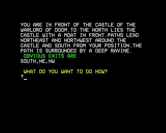 Warlord of Doom (BBC Micro) screenshot: Starting the Adventure