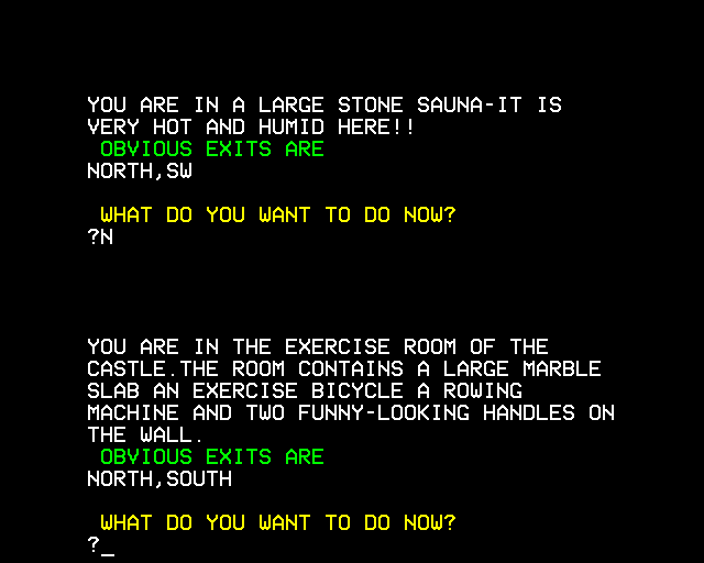 Warlord of Doom (BBC Micro) screenshot: Inside the Exercise Room