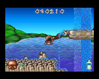 Chuck Rock II: Son of Chuck (Amiga) screenshot: The next stage - waterfalls.