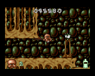 Chuck Rock II: Son of Chuck (Amiga) screenshot: The crazy caves zone is... crazy...