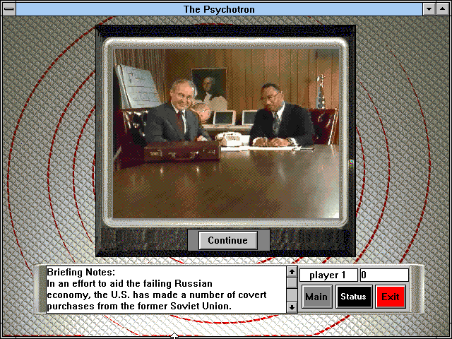 The Psychotron (Windows 3.x) screenshot: In the briefing room