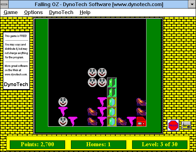 Falling Oz (Windows 3.x) screenshot: Making a jumbled mess
