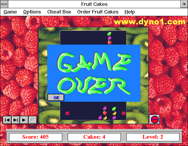 Fruit Cakes (Windows 3.x) screenshot: Game over for the lose