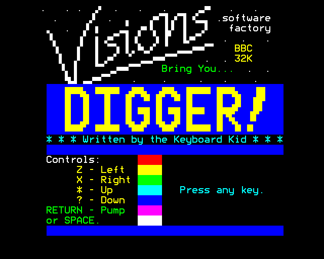 Digger (BBC Micro) screenshot: Title Screen