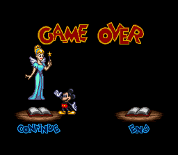 Disney's Magical Quest 3 starring Mickey & Donald (SNES) screenshot: Losing too many lives will take you to this screen.