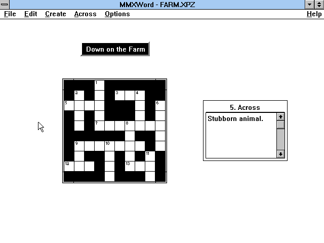 Puzzle Power: Crosswords and More (Windows 3.x) screenshot: Crossword Puzzle