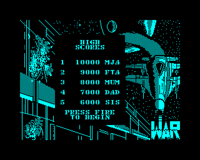 W.A.R (BBC Micro) screenshot: High Scores