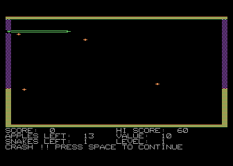 Snake Byte (Atari 8-bit) screenshot: Crash!