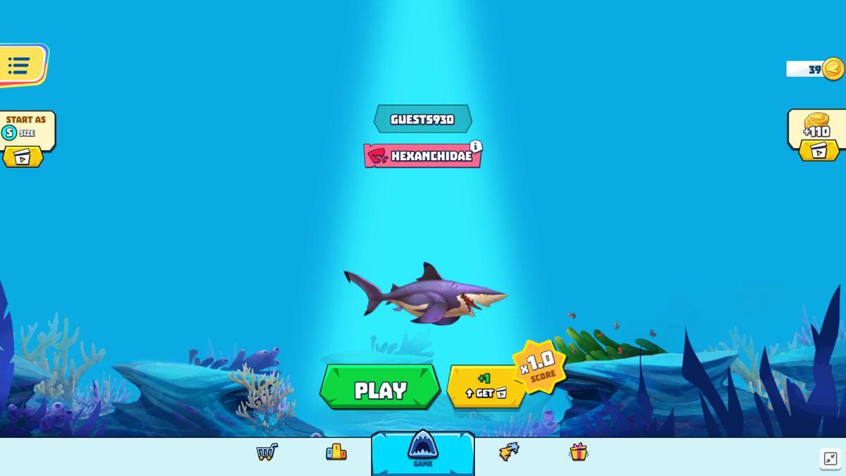 Hungry Shark: Arena (Browser) screenshot: Main menu