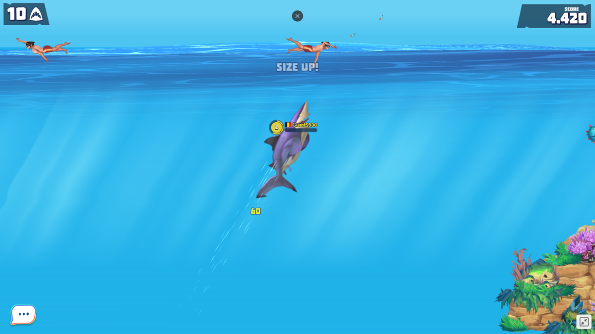 Hungry Shark: Arena (Browser) screenshot: When you are large you can eat humans.